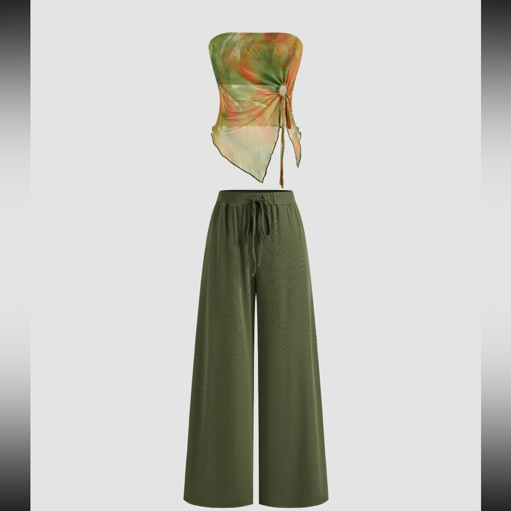 Cider Forest Green Wide-Leg Pants